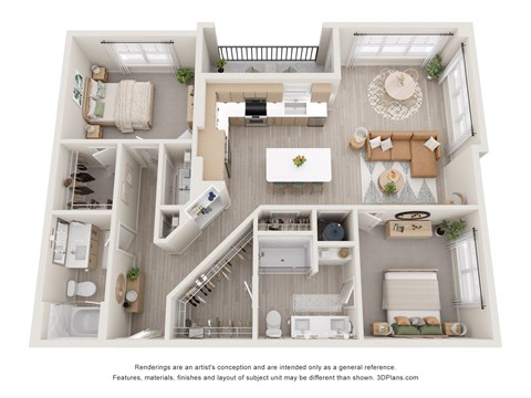 Floor plan for 2 beds, 2 baths, 1231 sqft